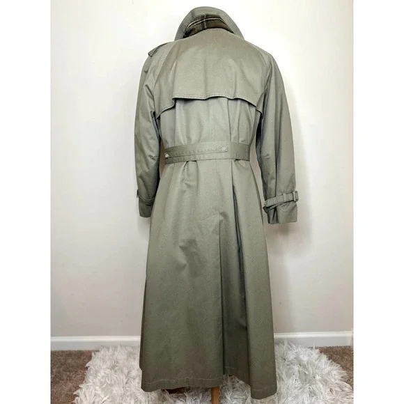 LONDON FOG DOUBLE BREASTED TRENCH COAT VINTAGE KHAKI WOMENS LONG COAT SIZE 14 - Picture 5 of 14